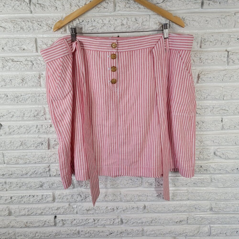 Talbots 22WP Petite Plus Pink Striped Skirt Linen Cotton A-Line Belted STR51XE